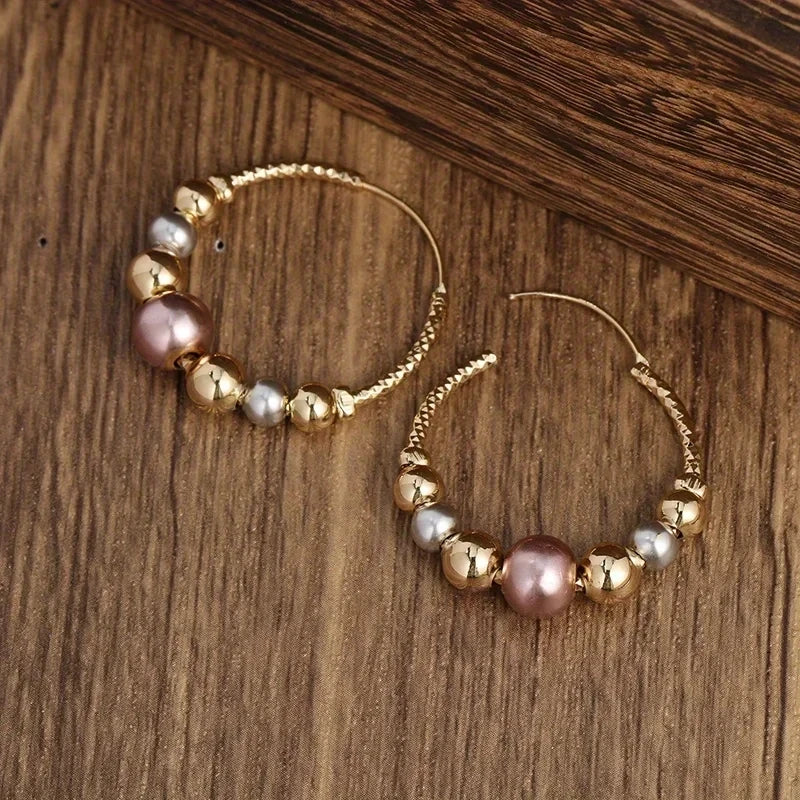 Classical Fashion Charm Women Gold Color Ball Bead Hoop Earrings for Women Party Jewelry Gifts