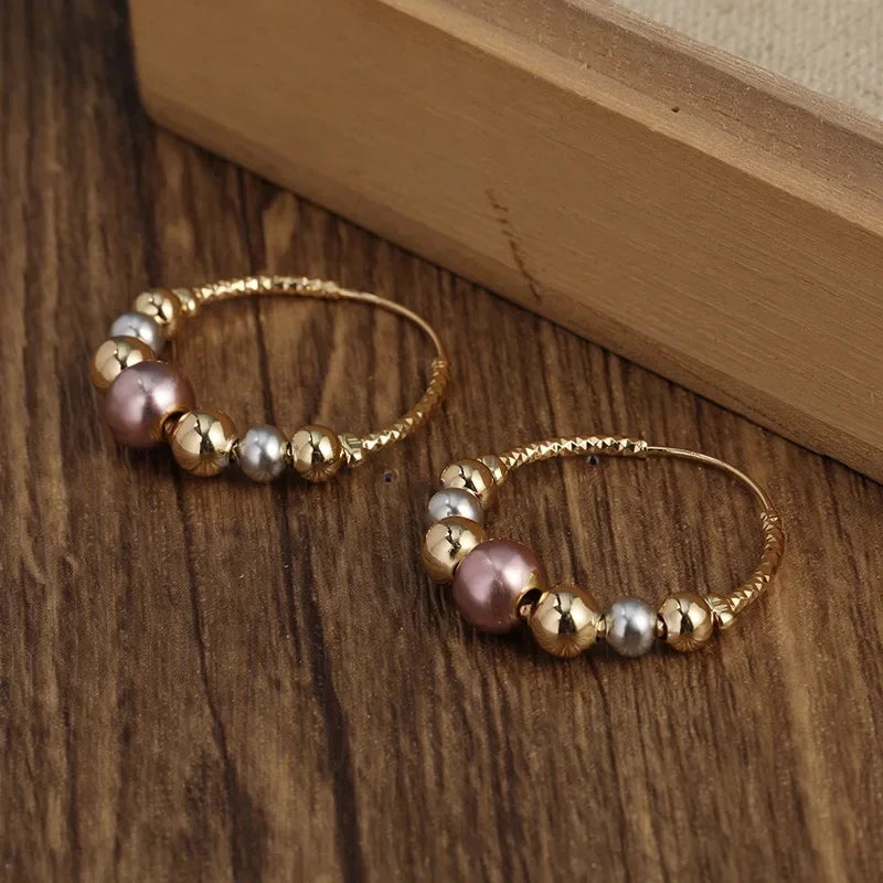 Classical Fashion Charm Women Gold Color Ball Bead Hoop Earrings for Women Party Jewelry Gifts