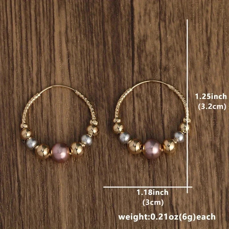 Classical Fashion Charm Women Gold Color Ball Bead Hoop Earrings for Women Party Jewelry Gifts