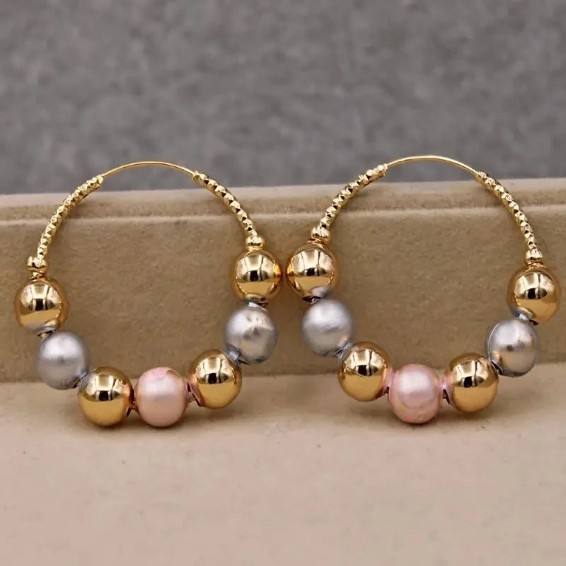 Classical Fashion Charm Women Gold Color Ball Bead Hoop Earrings for Women Party Jewelry Gifts