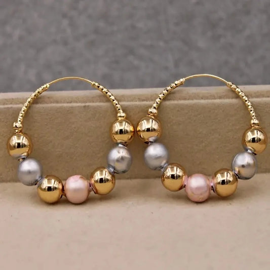 Classical Fashion Charm Women Gold Color Ball Bead Hoop Earrings for Women Party Jewelry Gifts